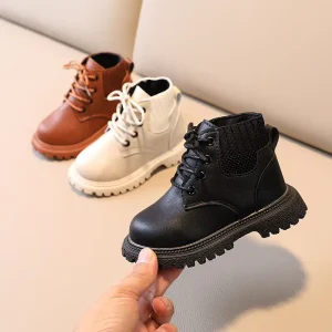 British Styles Kids Western Boots New Design Ankle PU Leather Winter Boys Shoes Warm Children Footwear Girls Booties