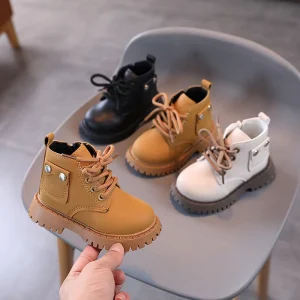 British Styles Warm Kids Shoes Fashion Soft Children Ankle Boots Zipper New Design Rubber PU Leather Baby Booties Boys