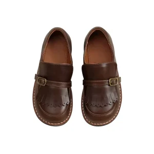 British-style Cowhide Girls’ Non-slip Soft-soled Tassel Spring/Summer/Autumn/Winter Retro Loafers Baby Slip-on Shoes Children’s