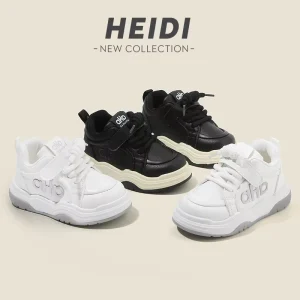 Bulk Kids’ Letter Embossed Skate Sneakers Ready to Ship Lightweight Leather Walking Sneakers for Daily