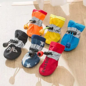 Bunnyhi GX004 Reflective Striped Dog Shoes With Rubber Soles Non slip Pet Rain & Warm Snow Boots