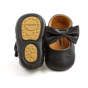 Butterfly PU Soft Sole Hook & Loop Durable Princess Shoes for Girls’ Toddler Infant Baby with Bowknot Scalloped Edge
