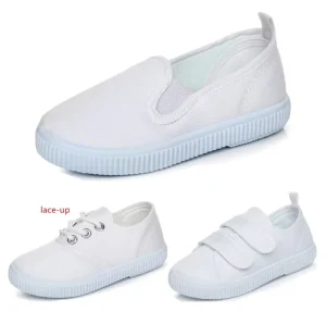 C11953a Simple Style Children Kid’s White Shoes School Canvas Shoes for Boys and Girls