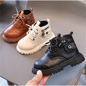 CH218 New Children’s Boots Fashion Trend Soft Baby Short Leather Boots Shoes Children Girls’ Boots