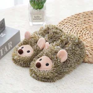 CHIQUE Cute Cartoon Hedgehog Plush Indoor House Warm Slippers for Kids Autumn Winter