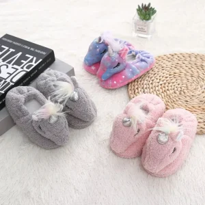 CHIQUE Winter Warm TPR House Slippers for Kids Cartoon Unicorn Design Anti Slip & Lightweight