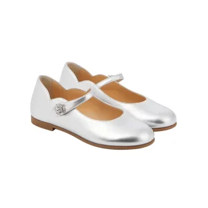 CHOOZII Classic Children High End Wedding Silver Metallic Leather Mary Jane Shoes for Kids Girls