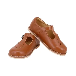 CHOOZII Factory Price Brown Mary Jane Flat Genuine Leather School Shoes Buckle T bar Kids Shoes
