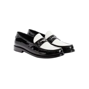 CHOOZII Unisex High end Black+White Patent Leather Flat Loafers Kids Shoes