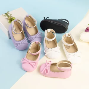 CPC Certified Baby Dress Shoes With Bow Soft Leather Infant Girl Shoes Baby Footwear