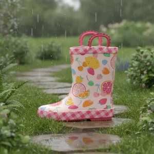 CS 66 Pink Cotton lined Waterproof Kids Children’s Rubber Rain Boots with Handles