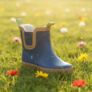 CS 67 Comfortable Outdoor Deep Blue Ankle Children’s Kids Rubber Rain Shoes Boots