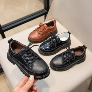 Campus Black Performance Shoes for Children Anti Slip Kids Dress Footwear British Style Formal Flat Boys School Shoes