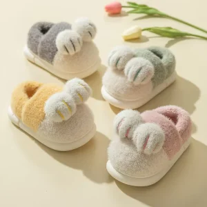 Candy Color Indoor Slippers Winter Soft Sole Non slip Home Baby Cotton Shoes Warm Plush Shoes for Kids Pantufla