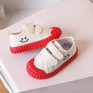 Candy Color Kids Casual Sneakers Smile Pattern Velcro Strap Soft Rubber Sole Indoor Play Shoes