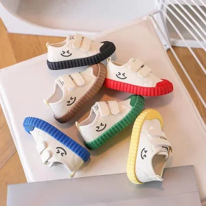 Candy Color Smiley Canvas Shoes for Kids Casual Kindergarten Indoor Non Slip Sneakers