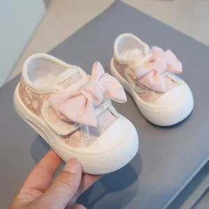 Canvas With Bow Soft Bottom Kids Shoes Non-Slip Breathable Toddler Flat Sneakers Princess Shoes