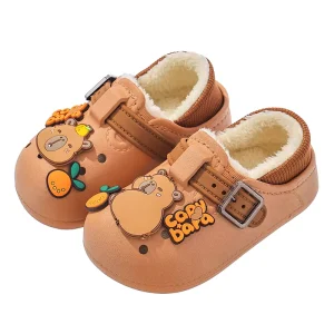 Capybara Kids Slippers Waterproof Winter Kids Slippers Cotton Slippers Warm Fleece Lined Home Shoes for Big Toddlers Boys Girls