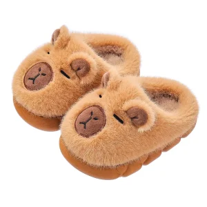 Capybara Winter Kids Slippers Warm Fleece Lined Ankle Support Indoor House Slippers for Toddlers Boys Girls