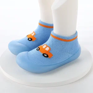 Car Print Baby Boy Sock Shoes Stripe Collar Non-slip TPE Sole Infant Toddler Pre-Walker Cotton Knit First Walker 0-24 Months
