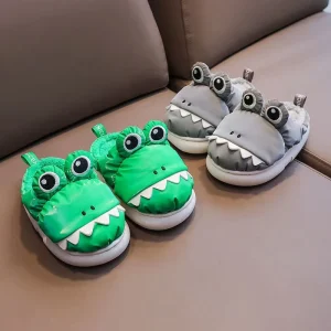 Cartoon Animal Frog Kids Indoor Slippers Spring Autumn Non Slip Soft Bottom Plush Home Slippers