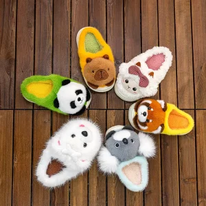Cartoon Animal Series Warm Soft Non Slip Shoes Toddler Furry Slippers Fur Home Shoes Raccoon Sheep Dog Panda Slippers for Kids