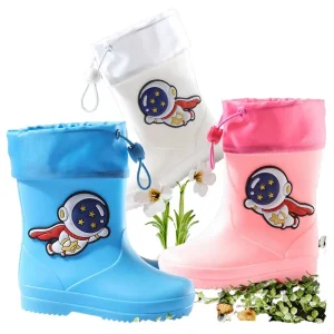 Cartoon Astronaut PVC Waterproof Non slip Four Seasons Rain Boots for Kids Boys Girls Lightweight