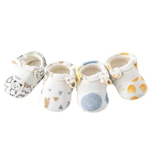 Cartoon Baby Girl Polka Dot Cotton Upper Closure Anti-Slip Soft Soled Lightweight Indoor Walking Shoes for Newborn