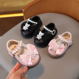 Cartoon Baby Girls Princess Shoes Beautiful Soft Children’s Dress Footwear Pearl Design Sweet Kids Party Wedding Shoes