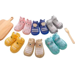 Cartoon Baby Shoes for Spring Autumn Cotton Floor Socks with Fox Skin Sole for 0-3 Years Anti-Slip Thin Toddler Knitted