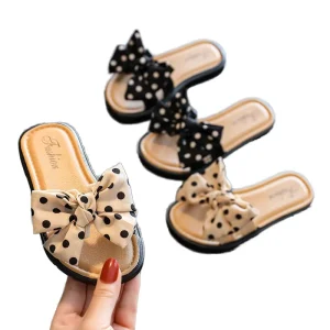 Cartoon Bowknot Kids Flat Sandals for Toddler Soft Bottom Outdoor Slides Footwear for Women Girls Cute Beach Shoes Summer Spring