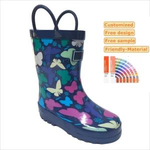Cartoon Butterfly Design Wellington Toddler Gumboots Kids Rain Boots for Girls