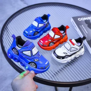 Cartoon Car Design Children Sports Shoes for Baby Kids Led Footwear Fashion Rubber Soft Sole Little Cute Boys Sneakers