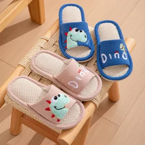 Cartoon Children Linen Open Toe Home Slippers Wood PVC Spring Summer Autumn Slippers