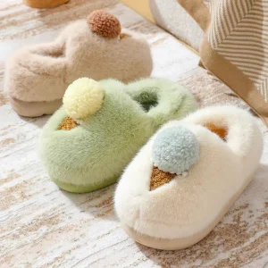Cartoon Cotton Kids Slippers Winter Indoor Thick-Soled Warm Shoes for Children Soft Home Outdoor Cute Shoes