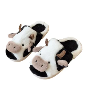 Cartoon Cow Animal Plush Slippers Kids Custom Plush Milk Cow Slippers Indoor Cow Animal Plush Slippers