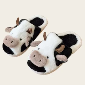 Cartoon Cow Animal Plush Slippers for Kids Custom Plush Milk Cow Slippers Custom Indoor Cow Animal Plush Slippers