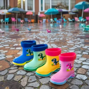 Cartoon Dinosaur Waterproof Rain Boot for Kids Velvet Warm Detachable Lining Non Slip All Season Outdoor Camping