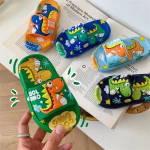 Cartoon Indoor Bathroom PVC Slippers Cute Kids Slippers Summer Girls Dinosaur Boys Anti slip Soft Soles Flip flops Home Slippers