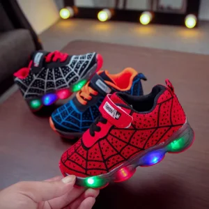 Cartoon Led Children Running Sneakers Fashion Light Design Boys Casual Footwear Breathable Baby Ankle Kids Sport Shoes