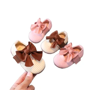 Cartoon Princess Bow Baby Toddler Shoes for 0-1 Year Old Girls Non-Slip Soft PU Insole Slip-On Breathable