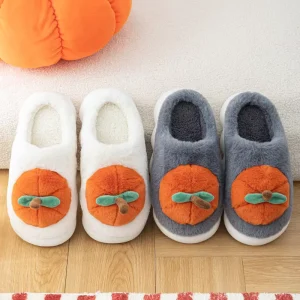 Cartoon Pumpkin Female Winter Indoor Home Slippers Thick Bottom Warm Fluffy Theme Slippers