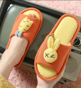 Cartoon Rabbit Family Shoes Flax Slippers Spring Autumn Casual Indoor Sandals for Kids Adults Cotton Linen Slides