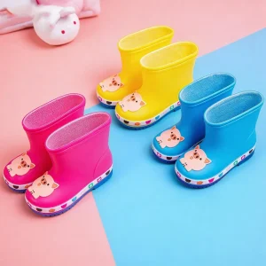Cartoon Style Soft-wearing Anti-slip Pink Blue Yellow Waterproof Kids Rain Boots