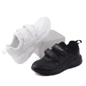 Casual Black Low Top Sneakers Hook & Loop Fastener Boys Lightweight Anti Slip Walking Chaussures Enfants School Shoes Kids Shoes