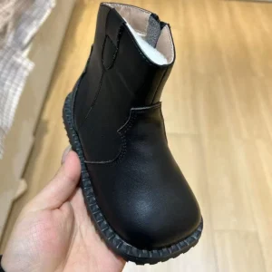 Casual Black White Leather Boys Girls Fashion Side Zipper Ankle Boots Little Kids
