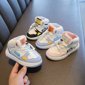 Casual Children Basketball Shoes New Design Boys White Sports Shoes Girls Fashion Lace up High Top Sneakers for Kids