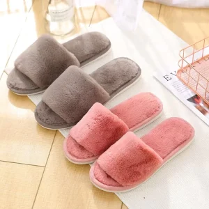Casual Fluffy Slippers Women House Flats Plush Winter Designer Shoes Ladies Elegant Platform Footwear Large Size