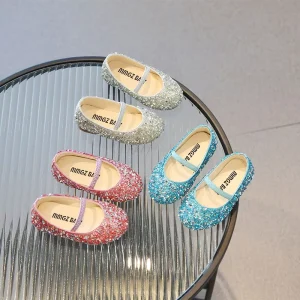 Casual Kids Dance Shoes 21 35 Girls Children’s Sequin Crystal Princess Soft Soled Shoes Baotou Fashion Single Shoes for Baby