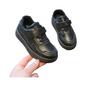 Casual School Shoes for Boys and Girls Black PU Leather Kids’ Sport Shoes with Rubber Insole for Autumn Winter and Summer